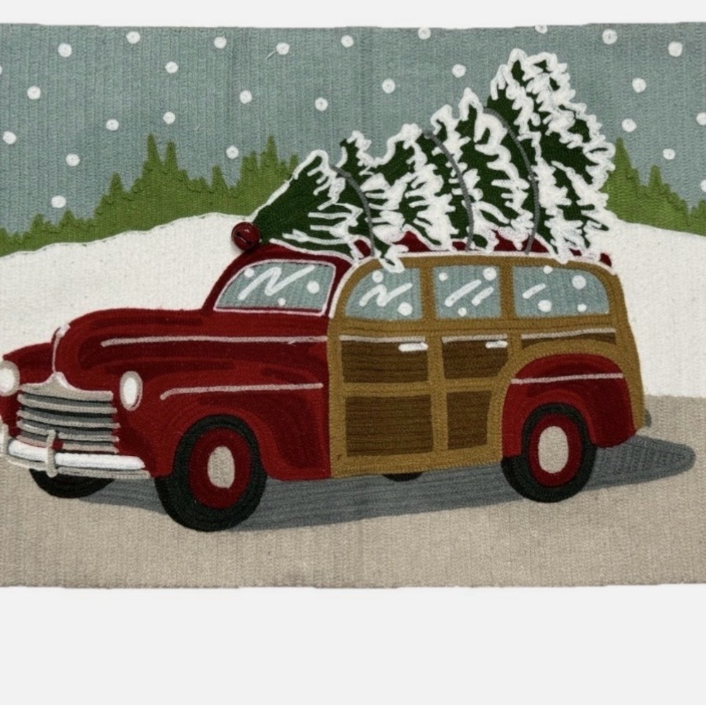 Pottery Barn Red and Brown Vintage Woody Wagon pillow cover